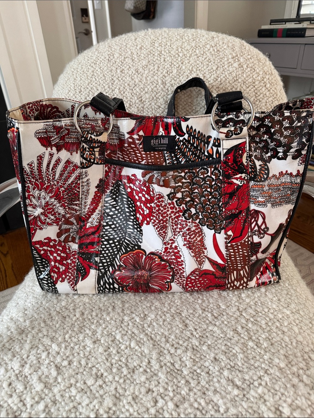 Gigi Hill Red Hibiscus Canvas Large Tote Bag